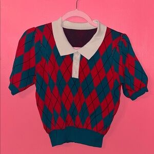 Argyle Pattern Kids Polo Shirt - Red and Green